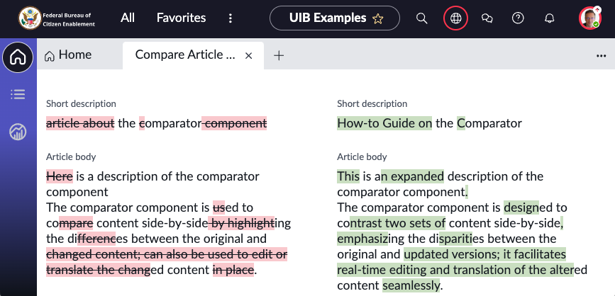 Practical UIB Examples: The Comparator Component