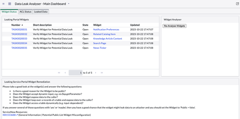 Data Leak Analyser -> Due to the recent NOW Security Gap, you should check your instances now!