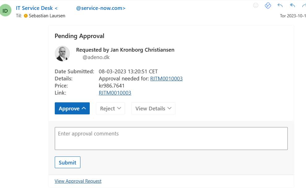 Branded Outlook Actionable Message (OAM) in ServiceNow