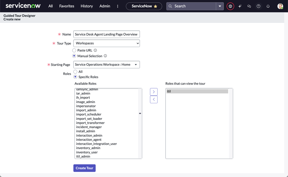 Create a Guided Tour for Service Operations Workspace