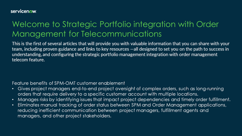 SPM integration with OMT - creating customer order line-item project templates