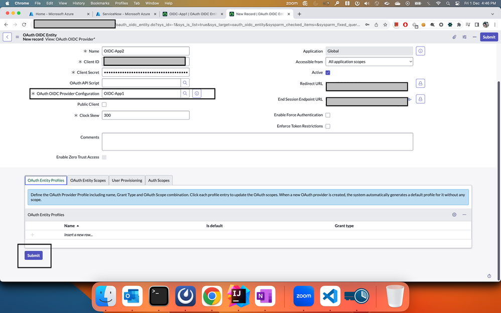 How to configure more than one Azure AD Multi-Tenant OIDC applications in Servicenow?