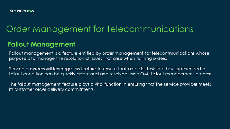 Order Management for Telecommunications Fallout Management