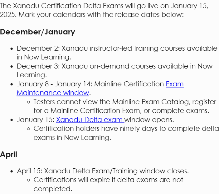 ServiceNow Delta Exam for XANADU