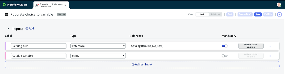 Populate choices from a Decision Table