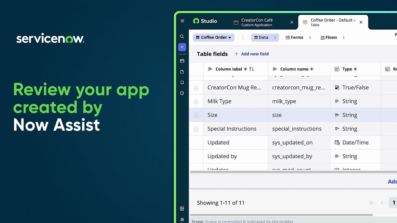 Now Assist | Review the apps generated by Now Assist