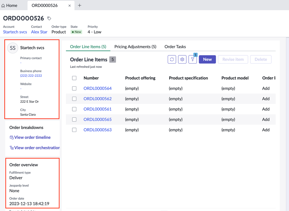 How to change the account and order overview content on the order form in CSM/FSM Workspace