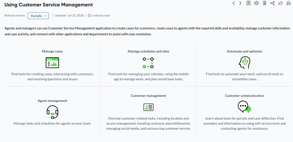 Updates to the Customer Service Management (CSM) documentation: A more user-centric structure