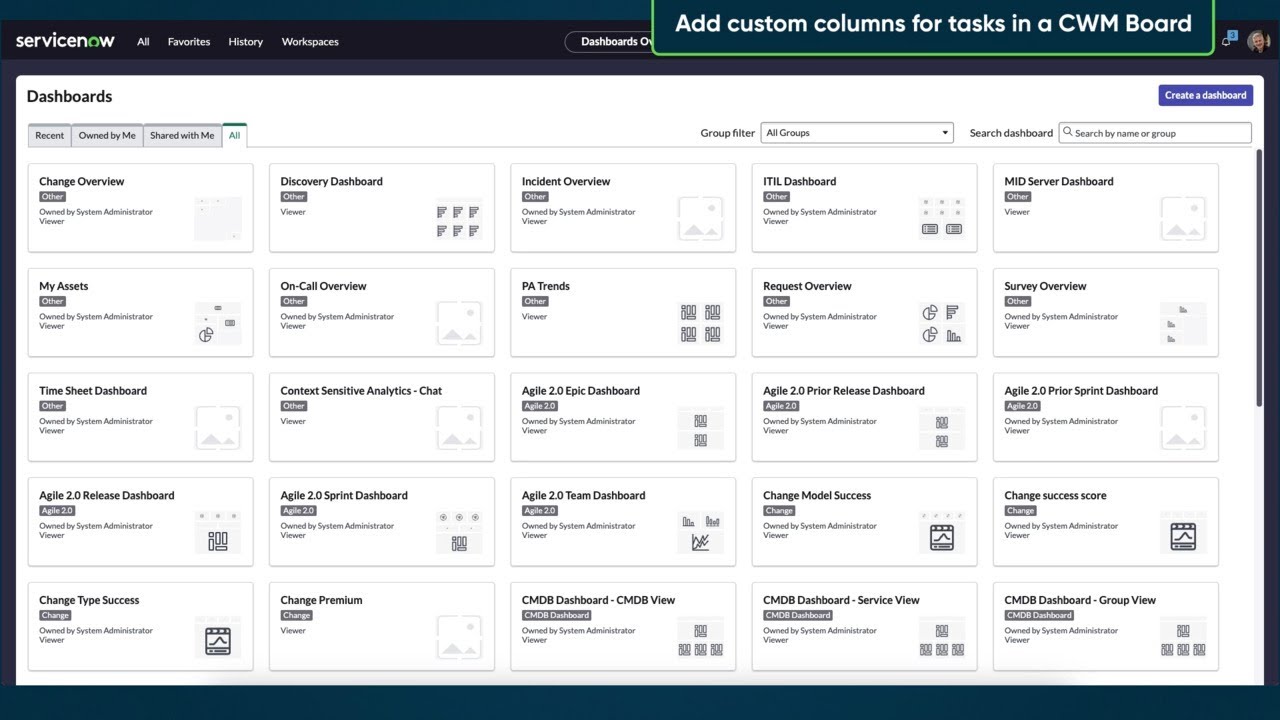 Add custom columns for tasks in a CWM Board