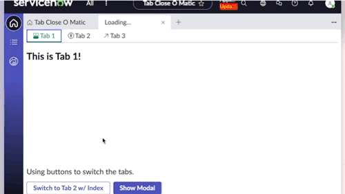 How to switch the selected tab in a Tabs component on a UIB workspace page and in a modal
