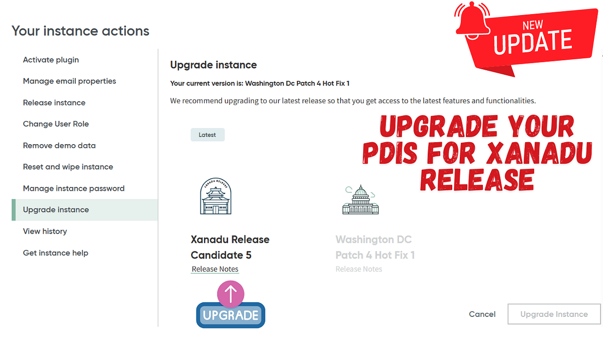 ServiceNow XANADU Upgrade Available in PDI