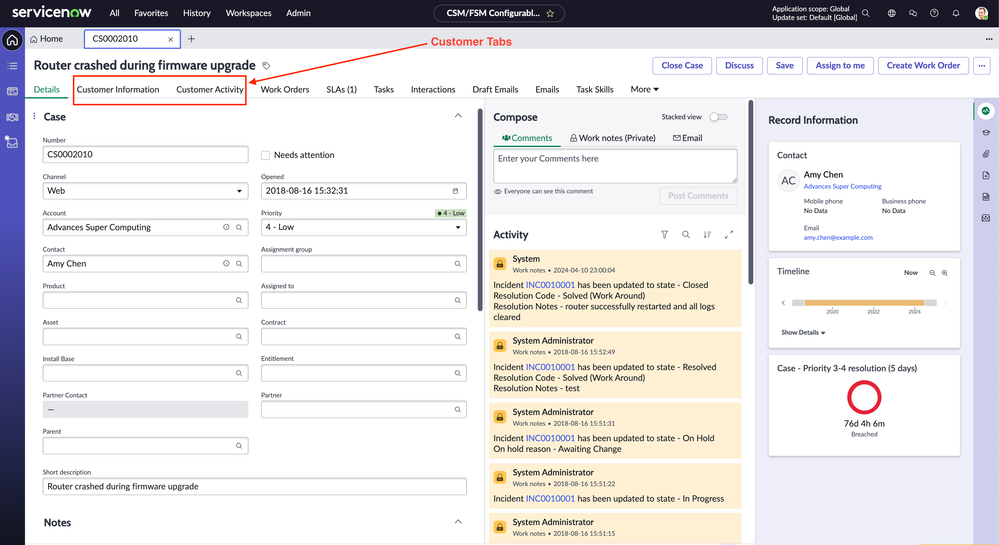 Exposing Customer Central to Incidents in CSM Configurable Workspace