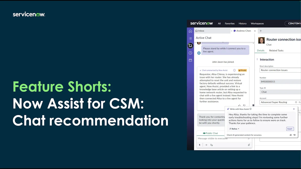 Feature Shorts: Now Assist Chat Recommendations