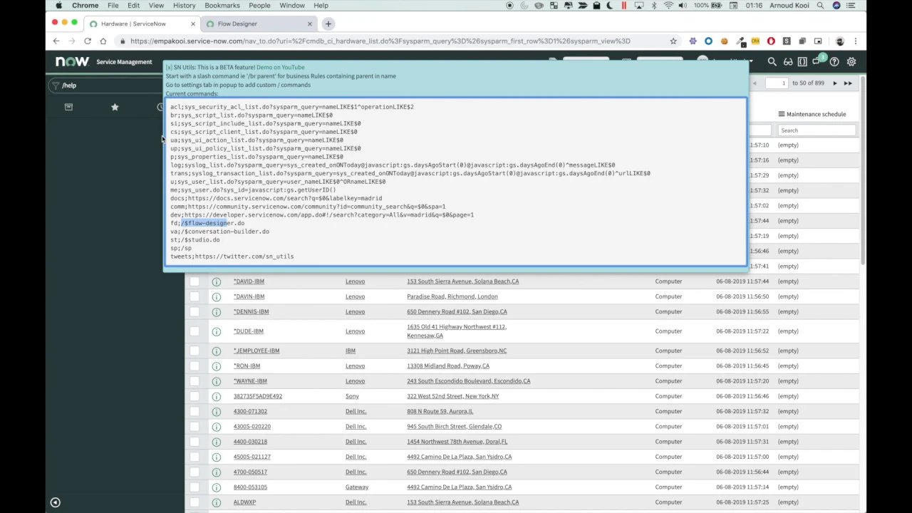 SN Utils Slashcommands to open and search for tables