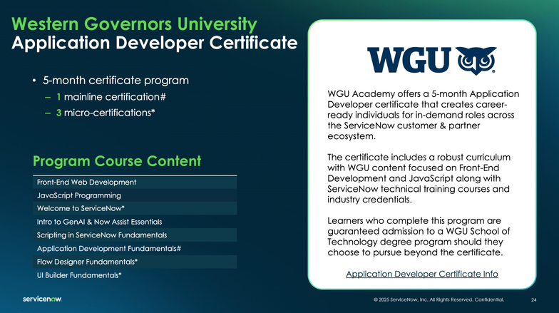 ServiceNow Application Developer Certificate at Western Governors University