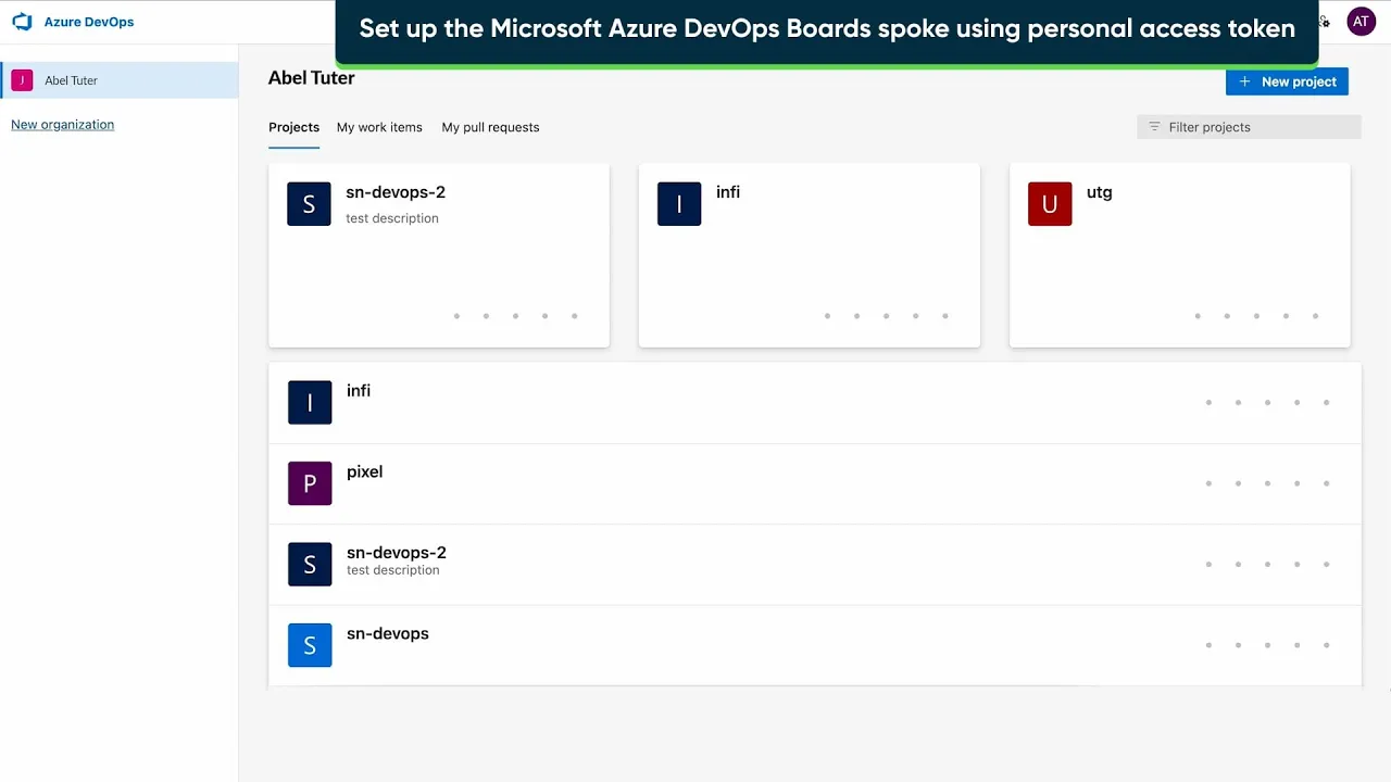 Set up the Microsoft Azure DevOps Boards spoke using personal access token
