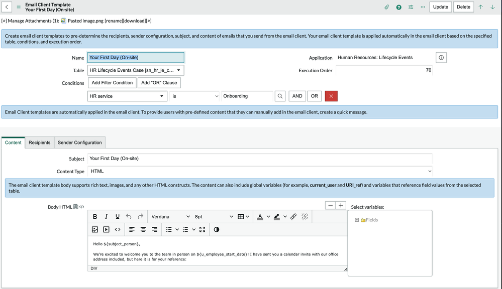 Ordering Email Client Templates in the Configurable Workspace