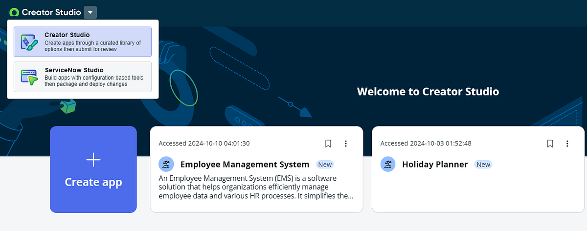 YOKOHAMA Release Feature 10: Switch Between Creator Studio and ServiceNow Studio