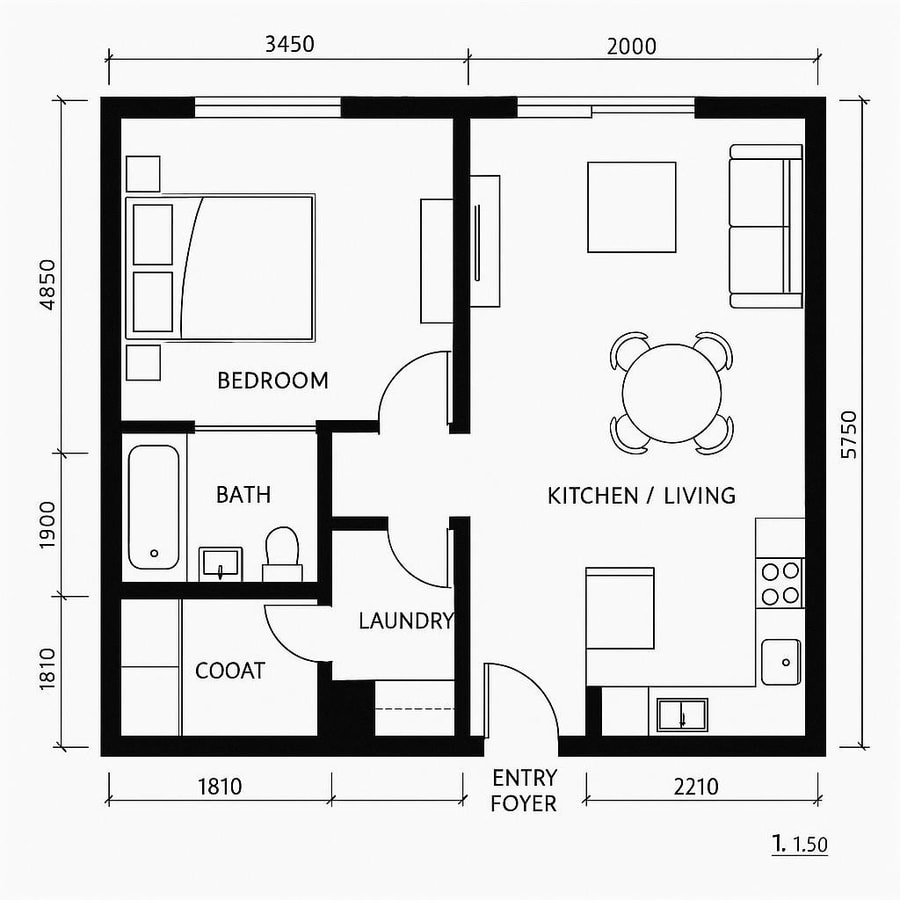 1 bedroom apartment floor plan inspiration 2