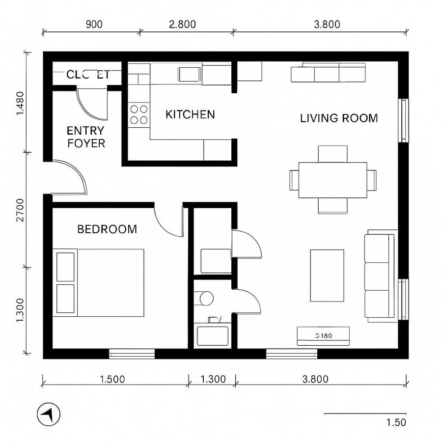 1 bedroom apartment floor plan inspiration 3