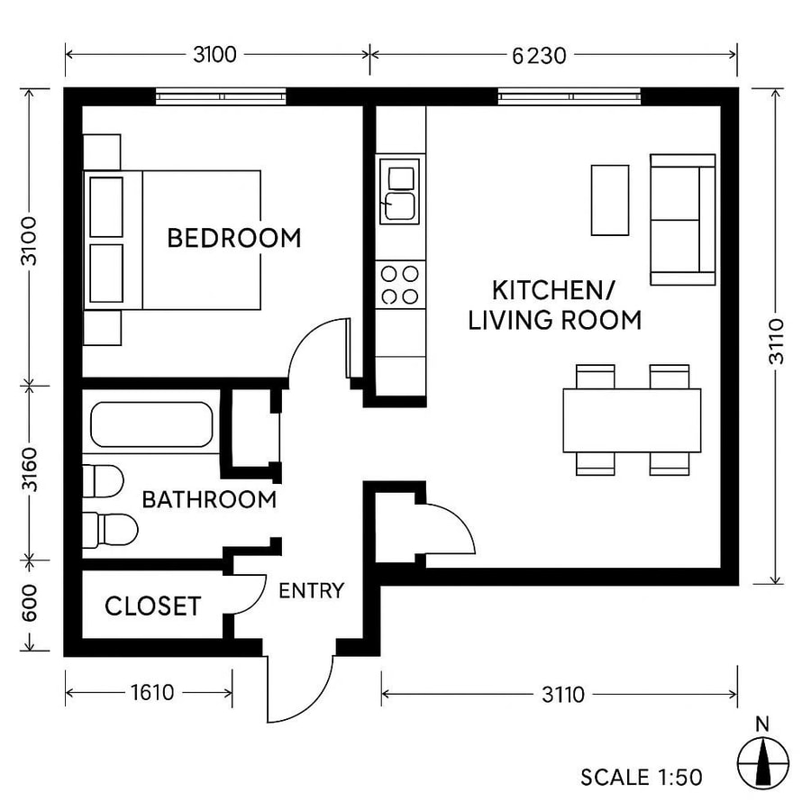 1 bedroom apt floor plans