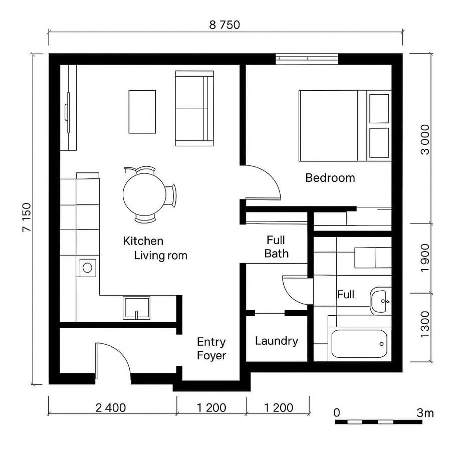 1 bedroom home floor plans