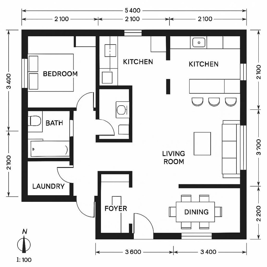 1 bedroom house floor plan