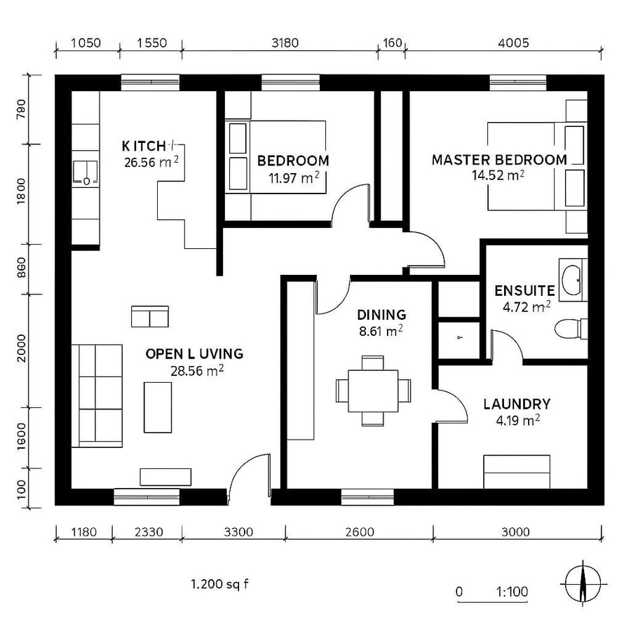 1200 sq feet floor plan