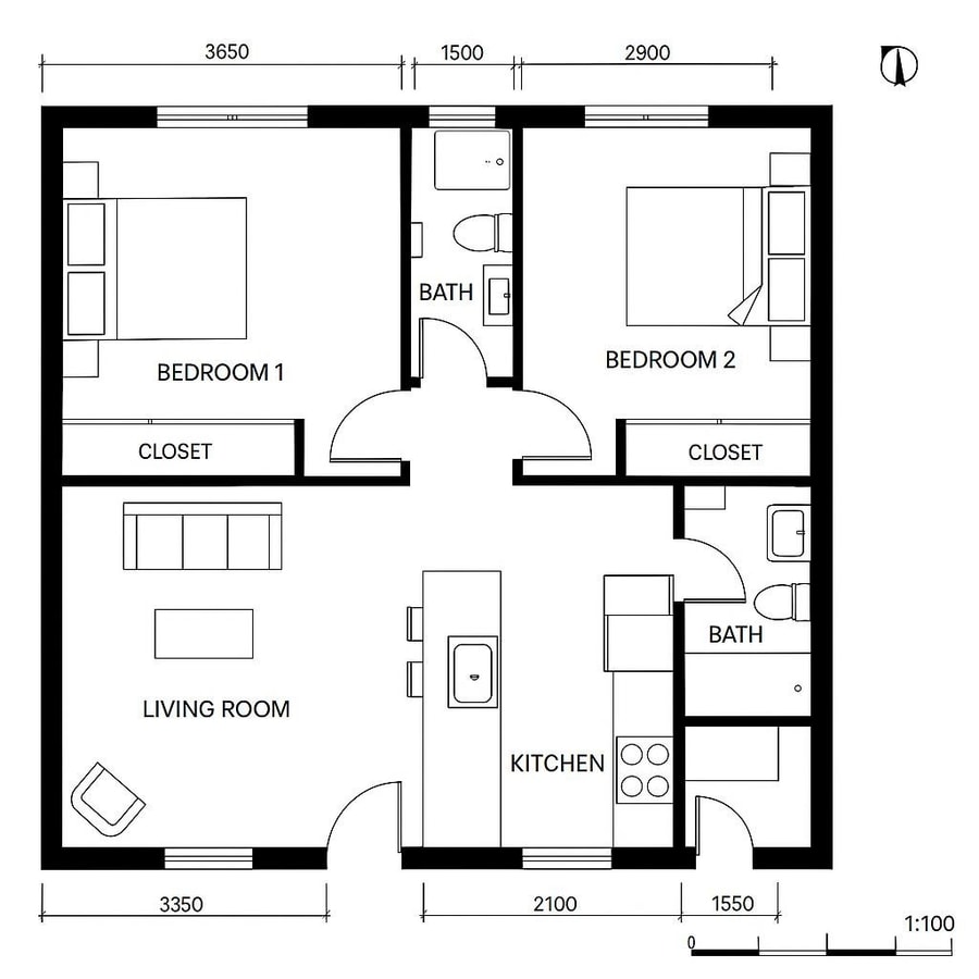 2 bedroom 2 bathroom floor plans