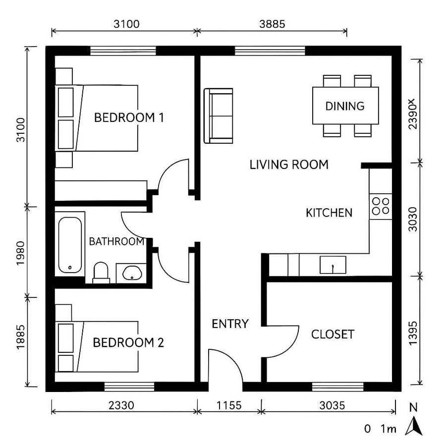 2 bedroom home floor plans inspiration 1