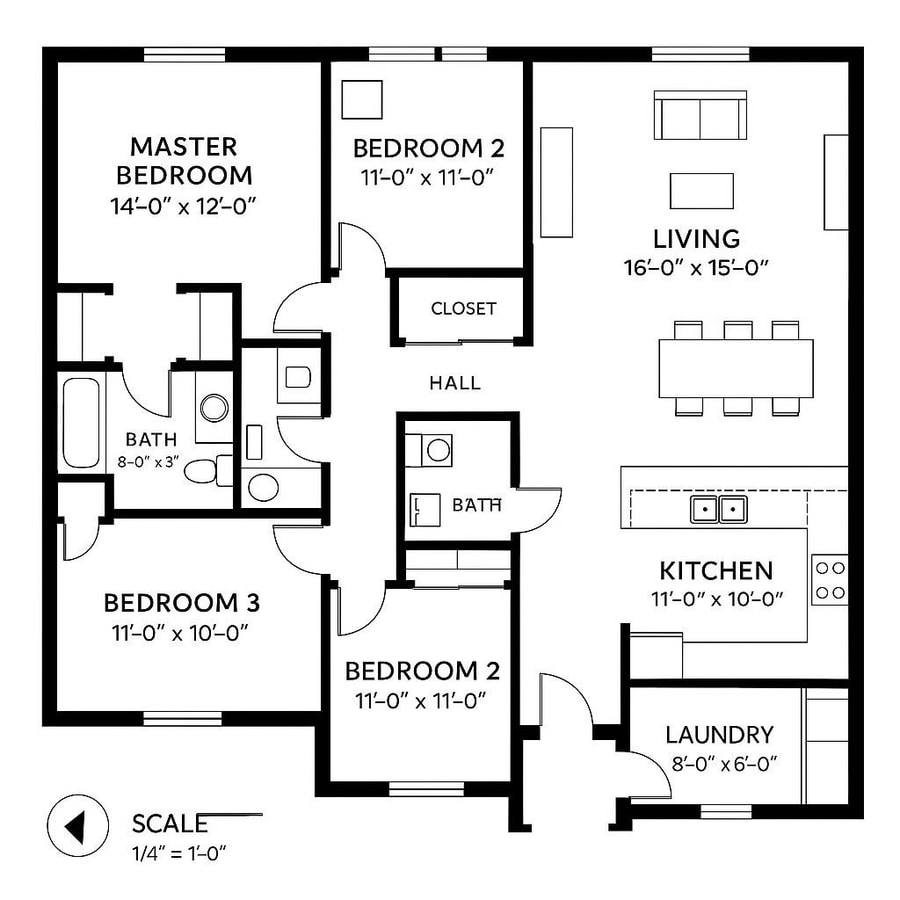 3 bedroom 2 bath floor plans inspiration 1