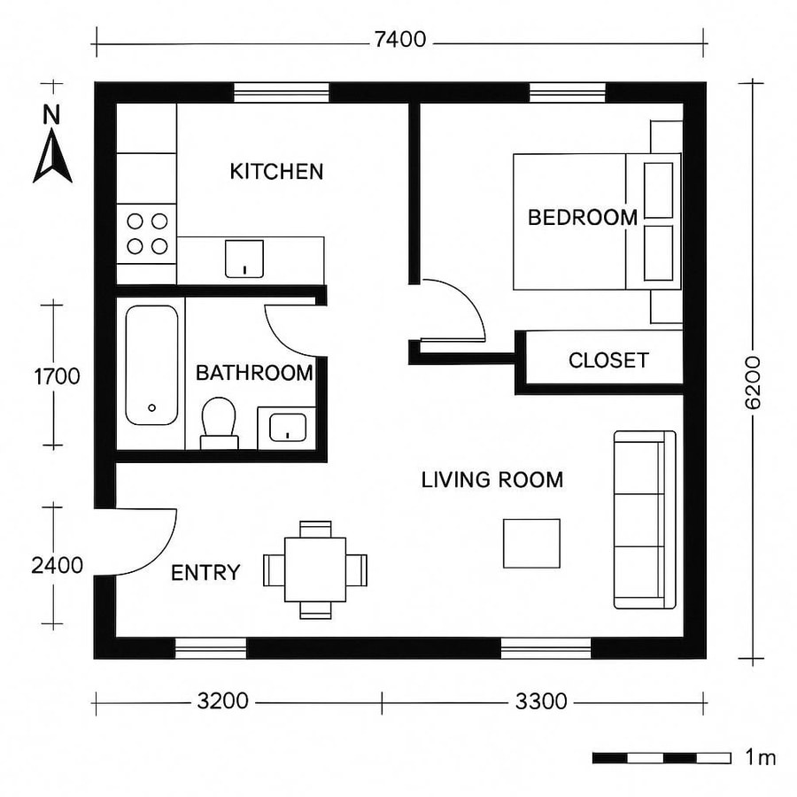 floor plan of one bedroom flat