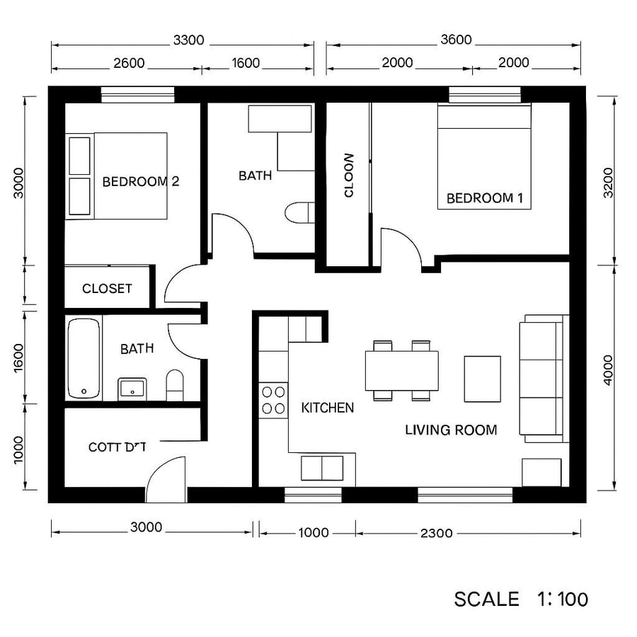 floor plan of two bedroom house inspiration 2