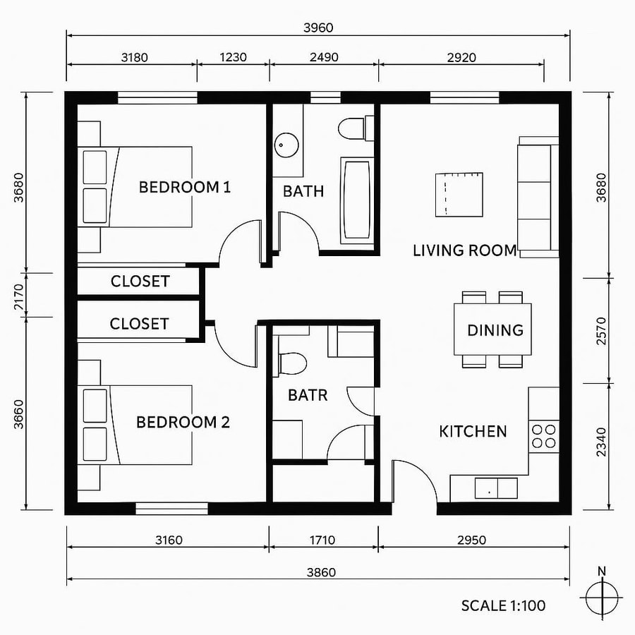 floor plan of two bedroom house inspiration 3