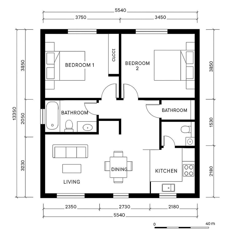 floor plan of two bedroom house inspiration 5