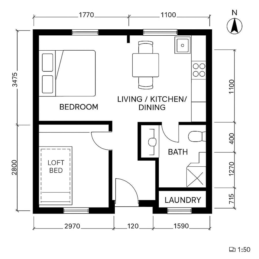 one story tiny house floor plans