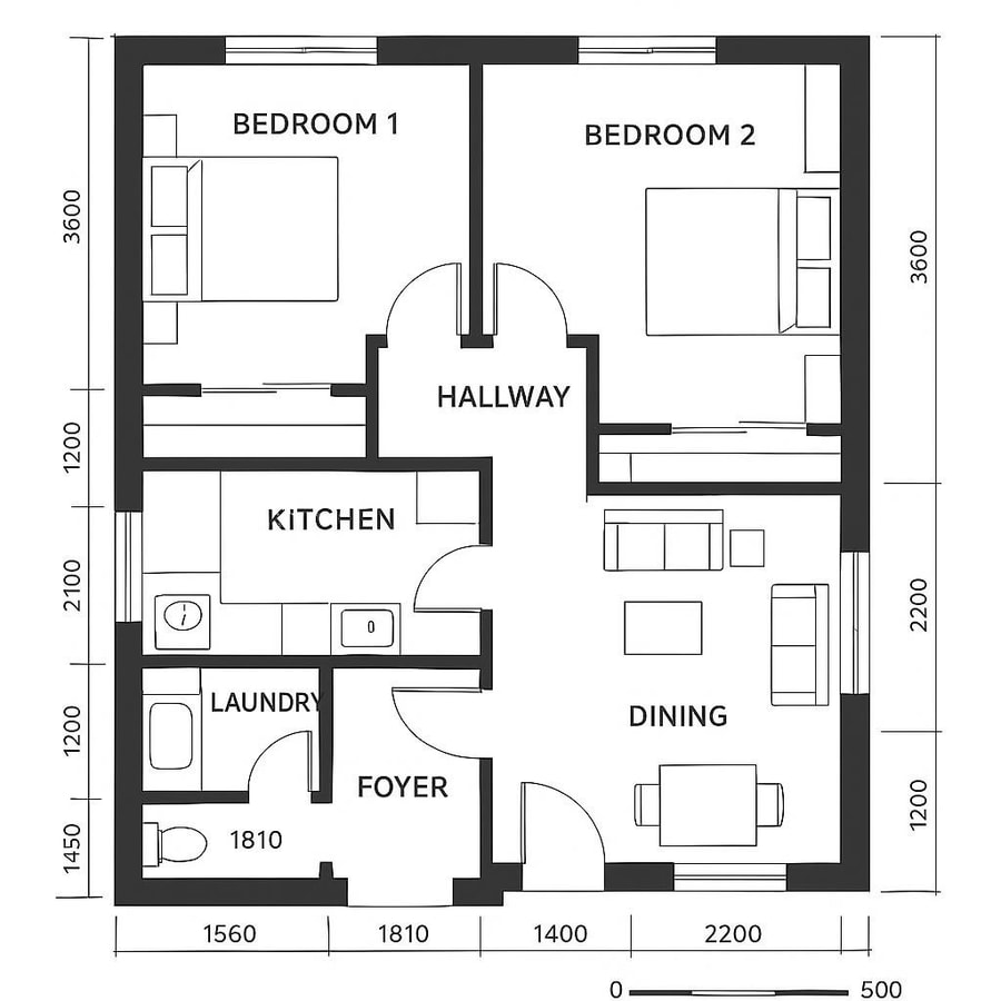 two bedroom house floor plan