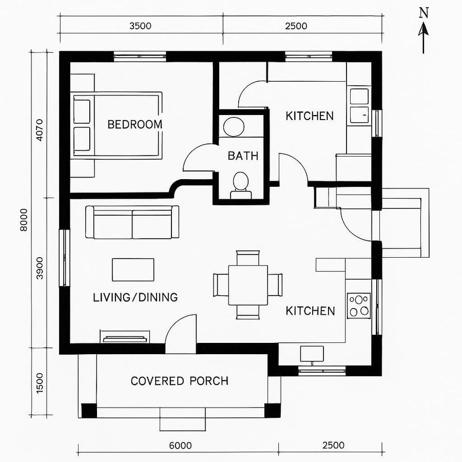 vintage one bedroom bungalow floor plan inspiration 4