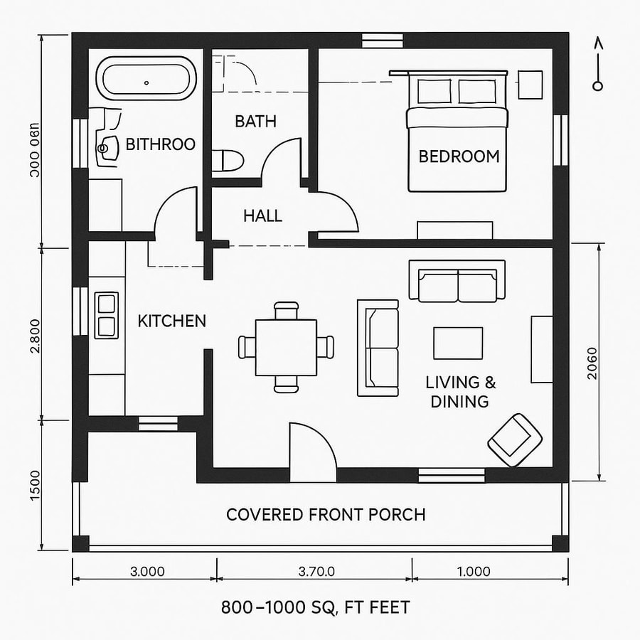 vintage one bedroom bungalow floor plan inspiration 5
