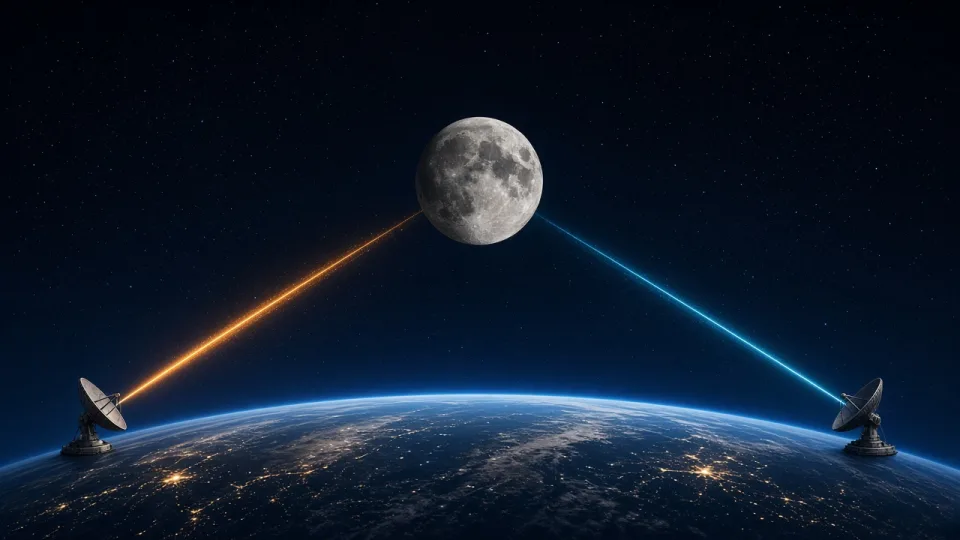 TX hits the Moon. A sliver returns to RX.