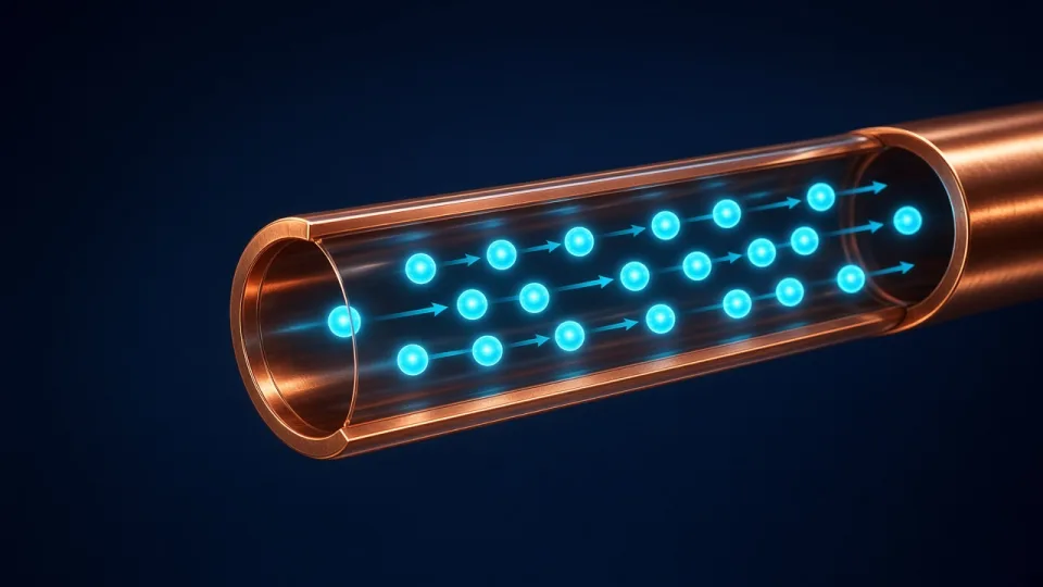 Electrons move in the wire. V is the push. I is the flow.