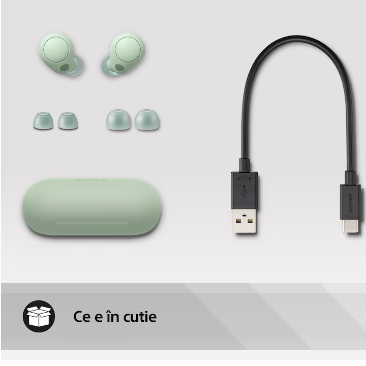 Casti In-Ear Sony WF-C700N, True Wireless, Noise Cancelling, Bluetooth, Microfon, Conexiune multipunct, Fast Pair, IPX4, Autonomie baterie 20 ore, Verde — 2