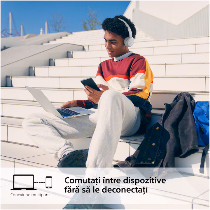 Casti On Ear Sony WH-CH520, Wireless, Bluetooth, Microfon, Multipoint connection, Quick Charge, Autonomie 50 ore, Alb — 5