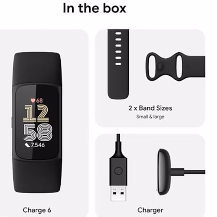Bratara fitness Fitbit Charge 6, GPS + GLONASS, Bluetooth, NFC, Negru — 2