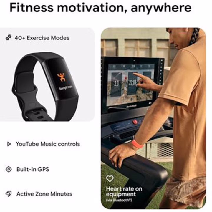 Bratara fitness Fitbit Charge 6, GPS + GLONASS, Bluetooth, NFC, Negru — 5