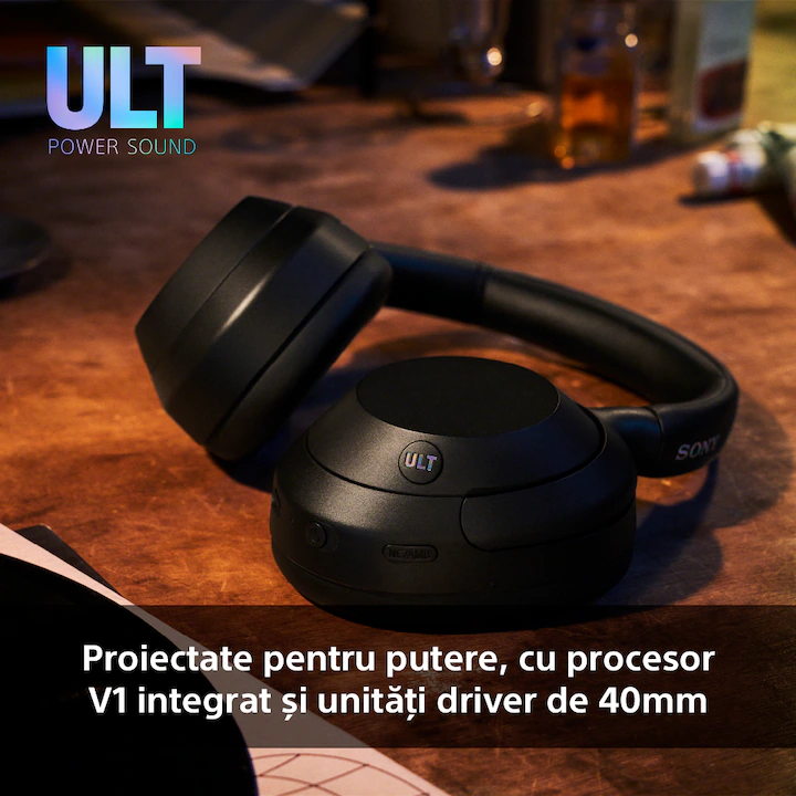 Casti Over the Ear Sony ULT WEAR, Wireless, Bluetooth, ULT Power Sound, Noise cancelling, Autonomie baterie 30 ore, Microfon, IOS si Android, Negru — 8