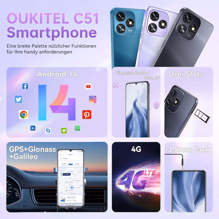 Telefon mobil OUKITEL C51, 18GB RAM, 128GB, 6.8 inch, 5150mAh, 13MP+5MP, Violet, Dual SIM — 2
