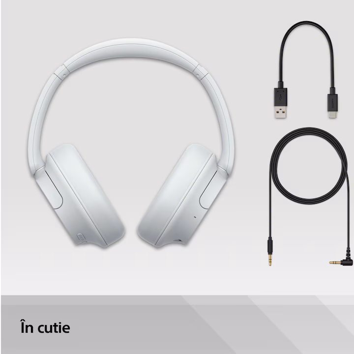 Casti Over the Ear Sony WH-CH720NW, Noise Cancelling, Wireless, Bluetooth, Microfon, Multipoint connection, Quick Charge, Autonomie 35 ore, Alb — 2