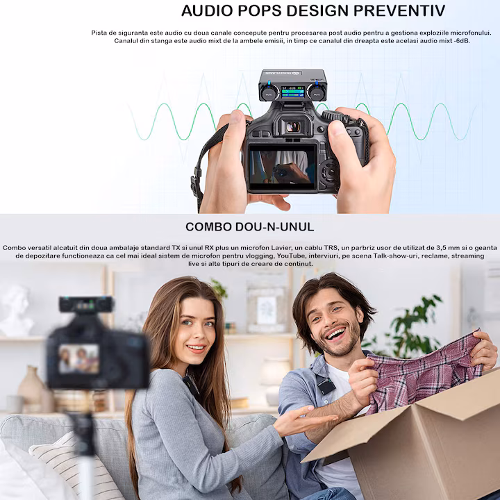 Kit wireless Hollyland Lark 150 Duo cu 2 microfoane, Omnidirectional, Latenta 5ms, Raza 100m, Compact, Carcasa de incarcare portabila 3500mAh, Negru — 2