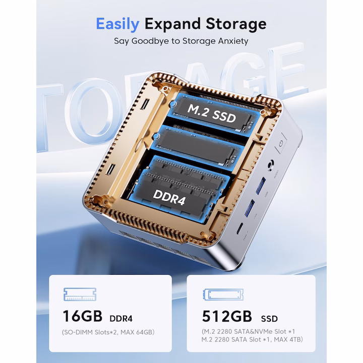 Mini PC NiPoGi AMD Ryzen 3 4300U, pana la 3.7 GHz, 16 GB RAM,512 GB SSD, Windows 11 pro — 2